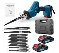 Dibaful Scie sabre universelle à batterie de 0-4000 tr/min 21V sans fil | Scie réciproque avec éclairage LED et 2 batteries de 2000mAh Chargeur rapide 8 lames de scie pour bois métal PVC pour chantier