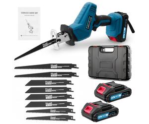 Dibaful Scie sabre universelle à batterie de 0-4000 tr/min 21V sans fil | Scie réciproque avec éclairage LED et 2 batteries de 2000mAh Chargeur rapide 8 lames de scie pour bois métal PVC pour chantier