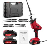 Dibaful Scie sabre universelle sans fil de 0 à 4000 tr/min 21 V | Scie récipro avec lumière LED et 2 batteries de 2000 mAh Chargeur rapide 8 lames de scie pour bois métal PVC chantier jardin Rouge