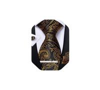 DiBanGu Cravate formelle en soie pour homme avec motif cachemire et mouchoir de poche, boutons de manchette, pince à cravate pour fête de mariage, bal de fin d'année, Noir et or., taille unique