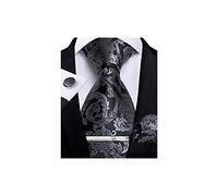 DiBanGu Cravate pour homme en soie motif paisley floral et pochette boutons de manchette pince à cravate ensemble cravates classiques formelles pour mariage et fête, Noir/gris, 150