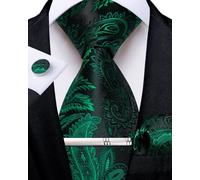 DiBanGu Ensemble cravate pour homme de couleur unie et boutons de manchette carrés de poche pour mariage d'affaires, Noir/vert 7973, taille unique