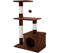lionto Arbre à Chat avec Niche et Balle en Peluche, Hauteur 85 cm, Arbre à Chat en sisal & Peluche, couchages Confortables & Niche, pour Petits & Grands Chats, Marron