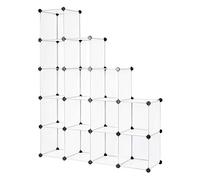 dibea Étagère Plastique étagère à Chaussures étagère de Rangement système modulaire, 16 Compartiments á 30x30 cm Transparent