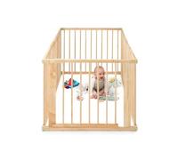 dibea Parc pour bébé et jeune enfant, en bois de sapin clair durable avec porte, 6 panneaux de 90x68 cm, barrière de sécurité solide pour protéger les premiers pas, barrière de protection sûre
