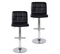 dibea Tabourets de Bar, Lot de 2, pivotants à 360°, réglables en Hauteur, supportant jusqu'à 130 kg, en Simili Cuir avec Dossier, avec Protection intégrée pour Le Sol et Repose-Pieds, Noir, Modèle 2