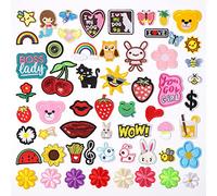 Diboniur 60Pcs Ecusson a Coudre Thermocollant Enfant, Brodés Patch Vetement, Renfort Genoux, Stickers Tissu pour Jeans,T-Shirt,Chapeaux,DIY Accessories