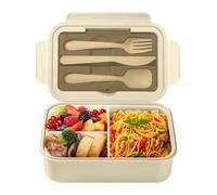 Diboniur Boîte à lunch 1400 ml avec couverts, Schiscetta déjeuner enfant adulte Bento Box avec 3 compartiments, schiscetta récipient hermétique pour micro-ondes, bureau de travail pique-nique (Khaki)