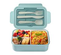 Diboniur Boîte Repas 1400 ml, 3 Compartiments avec Couverts, Bleu