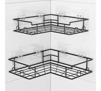 Diboniur Etagere Douche Angle Sans Percage avec 8 Crochets, 2 Pièces Etagere Salle de Bain en Acier Inoxydable pour Corps Shampoing (Noir)