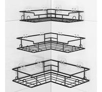 Diboniur Étagère Douche d’Angle 3 Pièces avec 12 Crochets, Noire