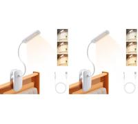 Diboniur Lampe de Bureau Pince, Lampe de Lecture LED Rechargeable, 360° Flexible, 3 Couleur et Intensité Réglables pour Étude et Travail, Luminosité Protection des Yeux, Blanc (Lot de 2)