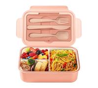 Diboniur Lunch Box 1400 ml avec Couverts et 3 Compartiments, Rose