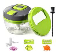 Diboniur Mini Hachoir Manuel 520 ml, Coupe-Oignon 3-en-1 avec Corde, Vert | Hache, tranche et coupe en julienne sans électricité, avec lames en inox et brosse de nettoyage, pour oignons et légumes