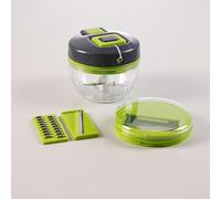 Diboniur Mini Hachoir Manuel 520ml, Mixeur Hachoir Coupe Oignon Manuel, 3-en-1 Coupe Legumes Multifonctions avec Une Lame Julienne, Une Lame Trancheuse et Une Brosse de Nettoyage (Vert)