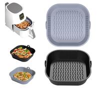 Diboniur Moule Silicone Air Fryer Accessoires 5-8 L, 2Pcs 21cm Plat Silicone Air Fryer, Panier Moule Cuisine Réutilisable (Gris et Noir)