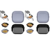 Diboniur Moule Silicone Air Fryer Accessoires 5-8 L, 2Pcs 21cm Plat Silicone Air Fryer, Panier Moule Cuisine Réutilisable (Gris et Noir) (Lot de 2)