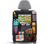 Diboniur Organisateur Voiture Renforcé, 10 Poches, 61 x 41 cm | Version améliorée en Oxford 600D, support tablette transparent, pour trajets en famille, jouets et livres