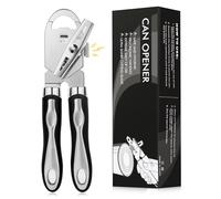 Diboniur Ouvre-boîte manuel 3 en 1 en acier inoxydable très résistant, ouvre-boîte multifonction et décapsuleur, ouvre-boîte portable qui fonctionne, bord lisse, noir