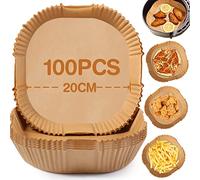 Diboniur Papier Cuisson Air Fryer, 100 Pièces, 20 cm, Carré | Papier sulfurisé pour friteuses à air de 5 à 8 L, résistant à 220 °C, antiadhésif, réduit les graisses, facilite le nettoyage