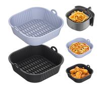 Diboniur Plat Air Fryer 5-8 L, 2 Pièces Moule Silicone Air Fryer Accessoires, Base Surélevée, Moule Silicone Réutilisable pour Poulet, Frites, Pizzas, Gâteaux, Pain (Gris et Noir)