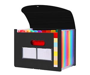 Diboniur Range Document Bureau, Rangement Papier Administratif, Classeur Trieur 12 Compartiments, Extensible A4 Trieur Document avec Couvercle, Dossiers de Fichiers Accordéon Organiseur (Noir)