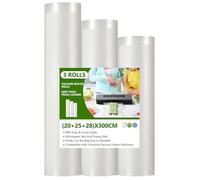 Diboniur Rouleau Sac Sous Vide Alimentaire, 3 Packs 28/25/20 x 300cm Sac Sous Vide, Réutilisable Sachet Sous Vide Alimentaire, Convient à Tous Machine Sous Vide