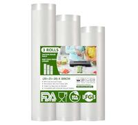 Diboniur Sac Sous Vide Alimentaire, 3 Rouleaux 28/25/20 × 300 cm | Sachet sous vide pour conservation longue durée, scellage étanche, anti-déchirure, compatible avec machines sous vide