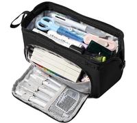 Diboniur Trousse à Crayons Scolaire Enfant, Grande Capacité avec 3 Compartiments, Papeterie Aesthetic Fourniture Scolaire Trousse Organisateur (Noir)