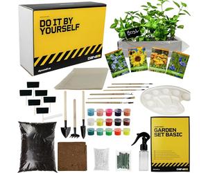 DIBYS Kit de Jardinage pour Enfant | Set Plantes avec Graines de Fleurs, Outils en Bois & Terre | Idée Cadeau Créative | Kit de Plantation avec Semences pour un Premier Jardin de Fleurs