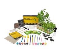 DIBYS Kit de Jardinage | Set Complet avec Graines d'Herbes, Outils en Bois, Terreau, Peintures & Boîte de Culture à Peindre | Idée Cadeau Créative | Set de Plantation