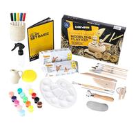DIBYS Kit de poterie pour enfant et adulte | Set de poterie avec outils de modelage, argile autodurcissante blanche, peintures et pinceaux | Kit d’arts pour l' atelier poterie | Cadeaux créatifs