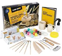 DIBYS Kit de poterie pour la maison | Démarreur avec outil de modelage, argile sèche à l'air en blanc, peintures et pinceaux | DIY pour enfants et adultes | Créatif | Idées cadeaux