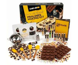 DIBYS Kit DIY pour fabriquer des pralines | Kit chocolat avec des ingrédients naturels & 12 garnitures | Idée cadeau gourmande | Idéal pour les anniversaires & Noël | Kit débutant