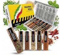 DIBYS MAMMA MIA! Coffret Cadeau d'Épices Italiennes | 6 Mélanges Authentiques avec Recettes | Herbes, Épices à Pizza, Épices pour Spaghetti & Plus | Cuisine Italienne