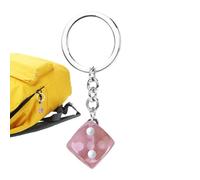 Dice Keychain - Acrylique 3 x 3 cm Square Cube | Fortunate Charm Fashion Trinket And Keyring Pendant | Durable Accessory For Bags, Handbags, Cellphones, Backpacks Purses And Everyday Carry, rose