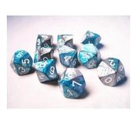 Dice Sets Gemini Steel Teal with White - Chessex Set à 10 faces d10 (10) G