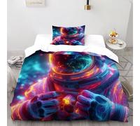 DICENOR Cosmos Astronaute Ensemble De Literie Science-Fiction Set Housse De Couette 2 Pièces Garcons Et Filles -1 Taie d'oreiller(50 * 75) Single（135x200cm）