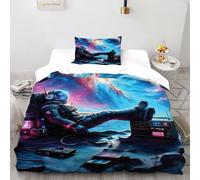 DICENOR Cosmos Astronaute - Parure De Lit eespace Set Housse De Couette 2 Pièces pour Jeunes -1 Taie d'oreiller(50 * 75) Single（135x200cm）