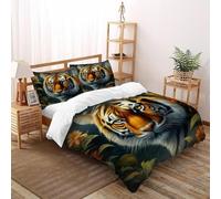 DICENOR Fleur de Tigres - Parure De Lit Animaux Mignons Housse De Couette Microfibre 3 Pièces pour Jeunes -2 Taie d'oreiller(50 * 75) Super King（260x220cm）