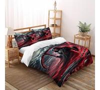 DICENOR Grim Reaper Rouge Ensemble De Literie Série Demon Set Housse De Couette 3 Pièces pour Jeunes -Couette avec Fermetures Éclair Super King（260x220cm）