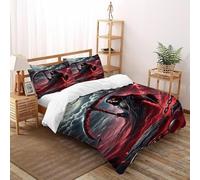 DICENOR Grim Reaper Rouge - Parure De Lit Série Demon Housse De Couette Microfibre 3 Pièces Adulte Enfant -Couette avec Fermetures Éclair King（220x240cm）