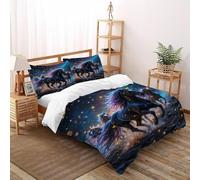 DICENOR Magic Horses Lights Ensemble De Literie Animals Housse De Couette À 3 Pièces Garcons Et Filles -2 avec Taie d'oreiller(50 * 75) King（220x240cm）