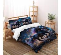 DICENOR Magic Horses Lights - Parure De Lit Animals Housse De Couette Microfibre 3 Pièces Adulte Enfant -2 avec Taie d'oreiller(50 * 75) Double（200x200cm）