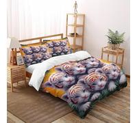 DICENOR Petits Tigres pin Ensemble De Literie Animaux Mignons Housse De Couette Microfibre 3 Pièces pour Jeunes -2 avec Taie d'oreiller(50 * 75) Double（200x200cm）