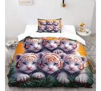 DICENOR Petits Tigres pin - Parure De Lit Animaux Mignons Housse De Couette À 2 Pièces Adulte Enfant -1 avec Taie d'oreiller(50 * 75) Single（135x200cm）