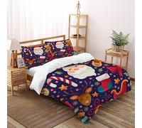 DICENOR Rennes du Père Noël - Parure De Lit Thème de Noël Housse De Couette À 3 Pièces Adulte Enfant -2 avec Taie d'oreiller(50 * 75) Double（200x200cm）