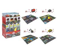 Dickie 203746018 Micro véhicule de Sauvetage avec Tapis de Jeu, 70 x 80 cm, avec Panneaux de signalisation, 1 Voiture de 9 cm, 4 modèles Assortis, Envoi aléatoire, à partir de 3 Ans