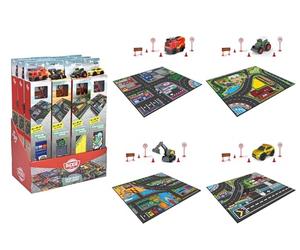 Dickie 203746018 Micro véhicule de Sauvetage avec Tapis de Jeu, 70 x 80 cm, avec Panneaux de signalisation, 1 Voiture de 9 cm, 4 modèles Assortis, Envoi aléatoire, à partir de 3 Ans