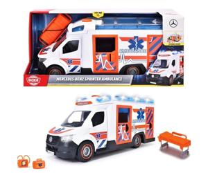 Dickie Ambulance Mercedes-Benz Sprinter 35 cm Lumière et Son + 3 Ans | Table et accessoires médicaux ; intérieur accessible ; portes et toit pratiques ; roue libre ; échelle 1:16